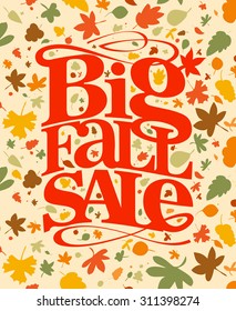 Big fall sale banner with falling autumn leaves.