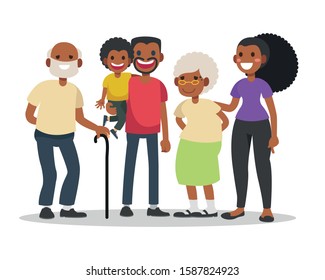 Big family African Americans portrait on white background. Vector illustration of a flat design.