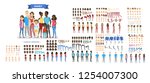 Big family character set for the animation with various views, hairstyle, emotion, pose and gesture. African american mother, father and children. Isolated vector illustration in cartoon style