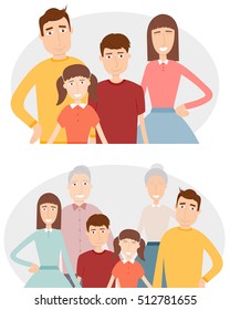 Big family with children, parents and grandparents. Family portrait isolated on white background. Vector illustration