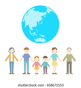 Big family with children vector illustration