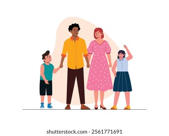 Big Family, couple standing with their son and daughter 
design, vector, illustration