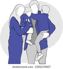 big family embracing together from front view vector illustration