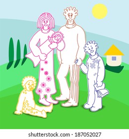  Big family of five people. vector illustration