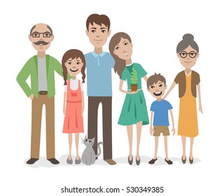Big family flat vector characters