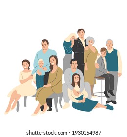 Big Family. Flat Vector Illustration.