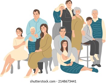 Gran familia. Ilustración vectorial plana.