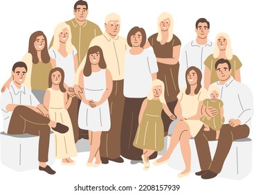 Big family. Flat vector illustration.