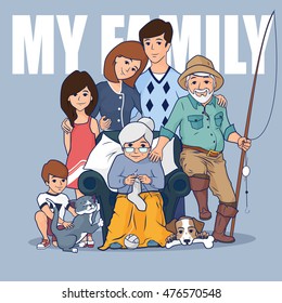 Big family with grandparents and children