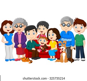 Big family with grandparents isolated on white background