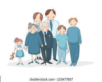 Big family with grandparents, parents and children. EPS 10. No transparency. No gradients.