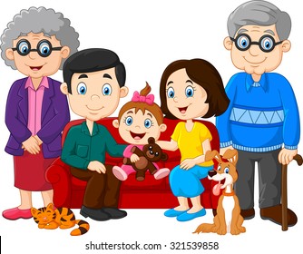 Big family with grandparents, parents and children. isolated background