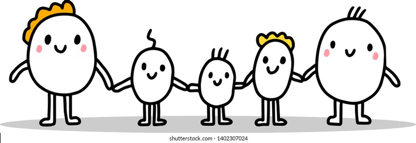 Big family hand drawn vector illustration. Cartoon man style
