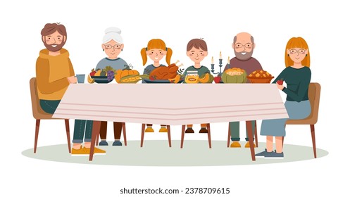 Big family is having dinner at the table. Family concept, Thanksgiving concept, Christmas concept.	