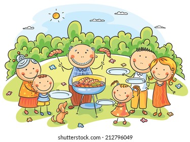 Big Family Having Picnic Outdoors