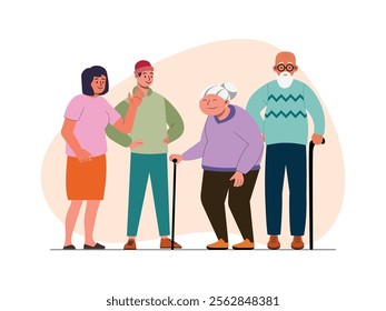 Big family, husband and wife, grandparents and parents, they were talking.
design, vector, illustration