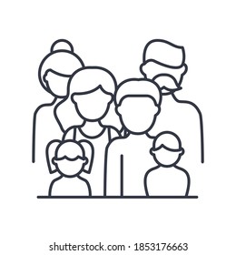 Big family icon. Linear isolated illustration, thin line vector. Web design outline sign concept symbol with editable stroke on white background.