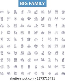 Big family line icons, signs set. Large, Clan, Extended, Kin, Household, Clan, Brood, Tribe, Abundant outline vector illustrations.