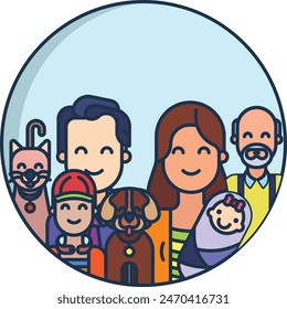 Big Family linear color vector illustration