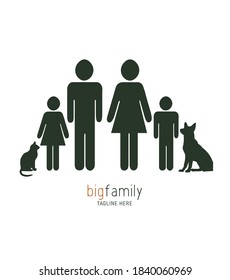 Big Family Logo Design Vector. Man, woman, kids and pets. 