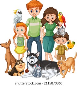 Big family members with many dogs illustration