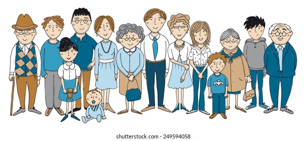 big family on white background