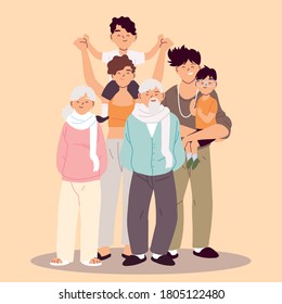 big family, parents, grandparents and children vector illustration design