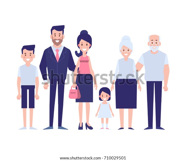 Big Family Portrait Flat Vector Illustration Stock Vector (Royalty Free ...