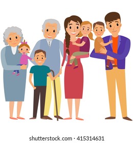 Big Family portrait. Happy family whith fore childrens and grandparents