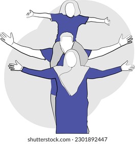 big family posing like stairs from front view vector illustration
