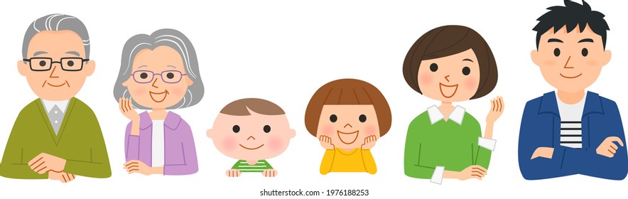 Big family relaxing , Flat vector cartoon illustration.