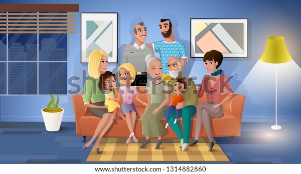 Big Family Spending Time Together Cartoon Stock Vector (Royalty Free ...