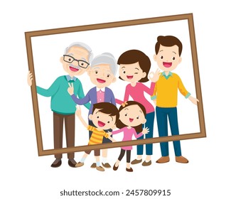 big Family standing together holding large frame