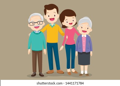 Big Family together. Group of people standing.woman, man, old man, senior woman,Father, mother,grandfather, grandmother