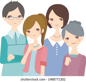 Big family together. Vector illustration of a flat design