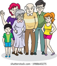 Big family together. Vector illustration