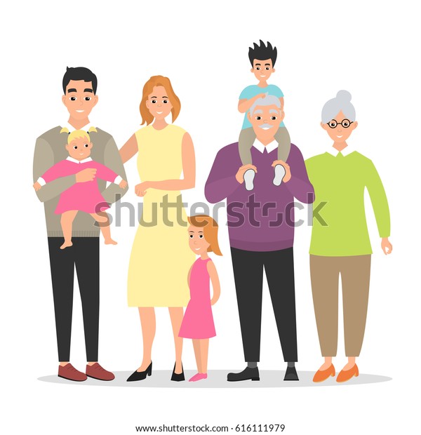 Big Family Together Vector Illustration Flat Stock Vector (Royalty Free ...