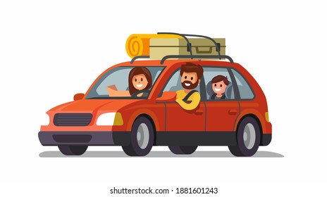 big family traveling by car