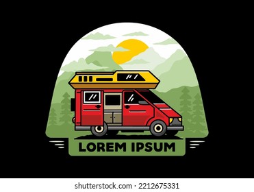 Big family van with sliding door for camping illustration badge design