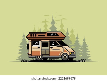 Big family van with sliding door for camping illustration badge design