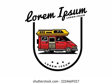 Big family van with sliding door for camping illustration badge design