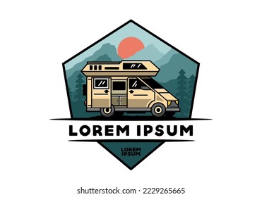 Big family van with sliding door for camping illustration badge design