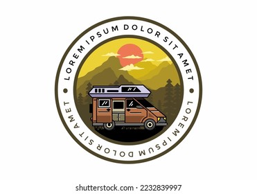 Big family van with sliding door for camping illustration badge design