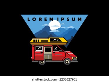 Big family van with sliding door for camping illustration badge design
