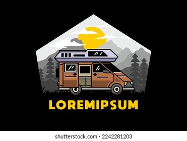 Big family van with sliding door for camping illustration badge design