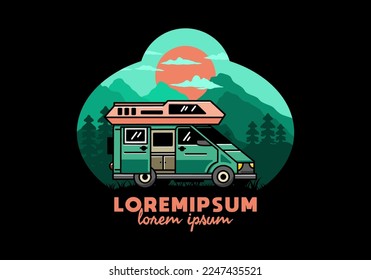 Big family van with sliding door for camping illustration badge design