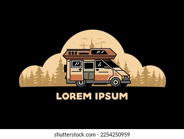 Big family van with sliding door for camping illustration badge design