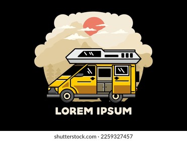 Big family van with sliding door for camping illustration badge design