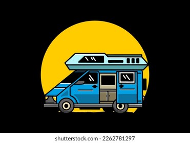 Big family van with sliding door for camping illustration badge design