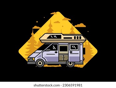 Big family van with sliding door for camping illustration badge design